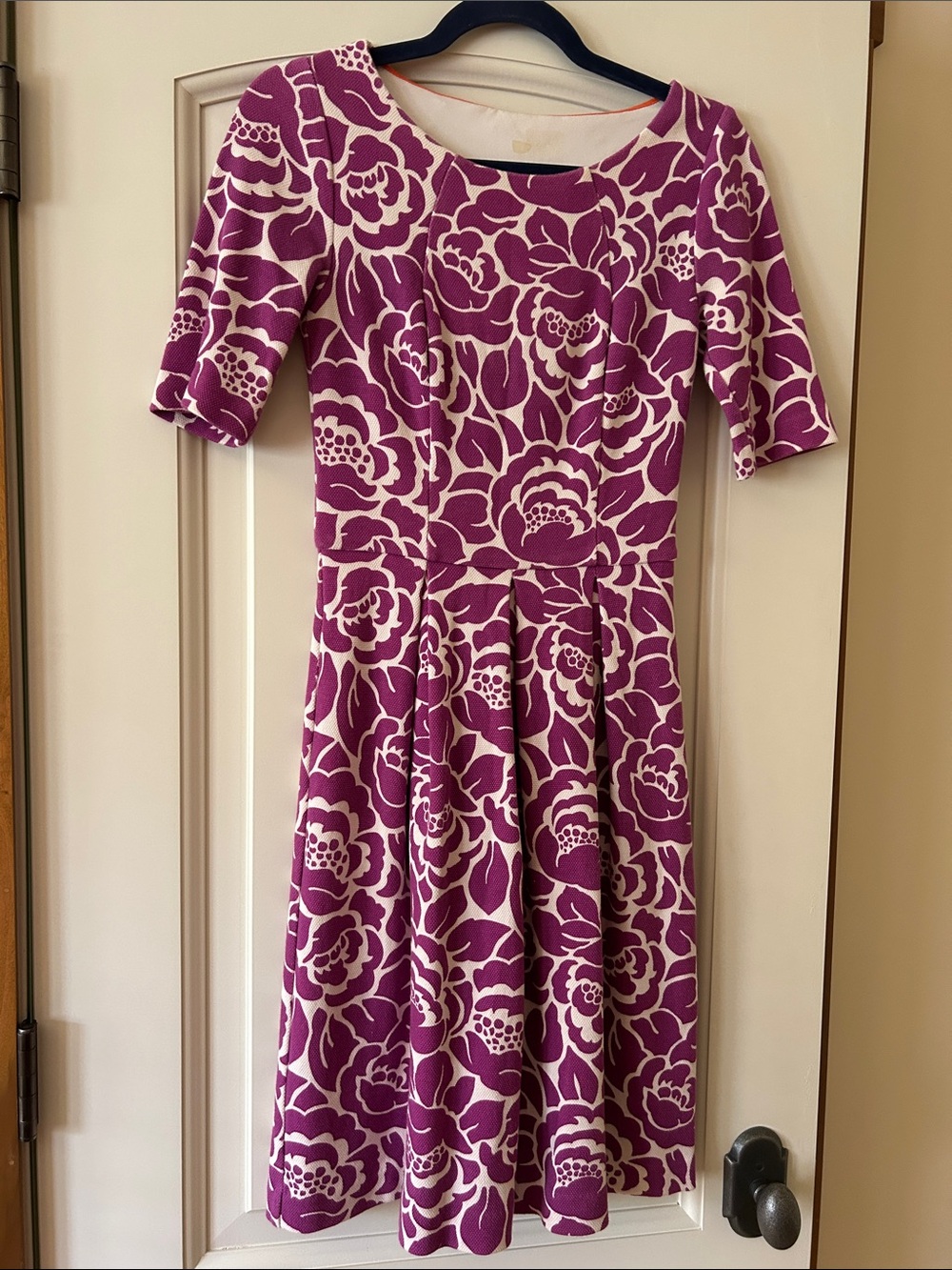Boden Magenta and Cream Floral Fit-&-Flare Midi Dress Beautifully Structured